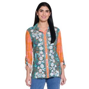 John Mark NWT Embroidered Mixed Print Button Up Top Boho Plus Size 2X